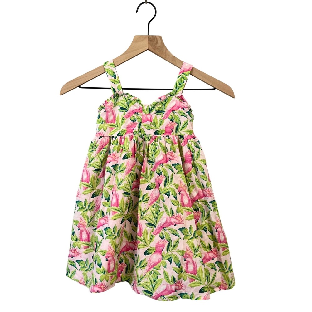 Janie and Jack Sun Dress Girls 5 Pink Tropical Cockatoo Floral Summer Preppy